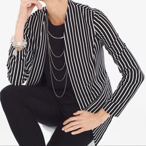 Chico’s Stripe Knit Jacket Blzaer Convertible Open Front Black White Moto Large